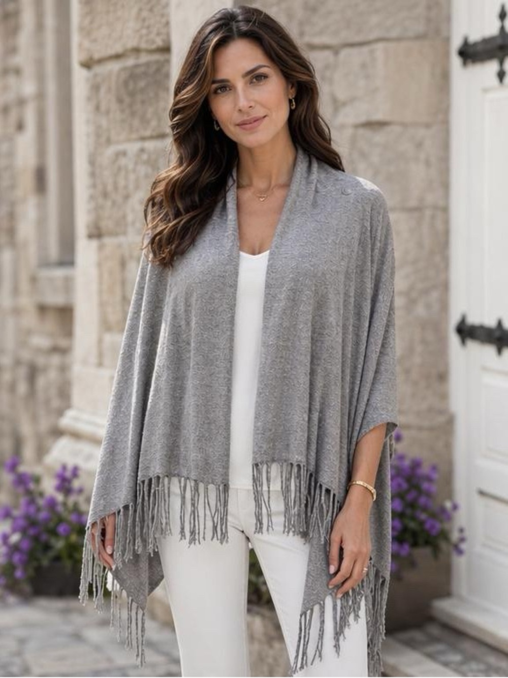 Cozy Meets Chic With This Lightweight Shawl With Fringed Hemline